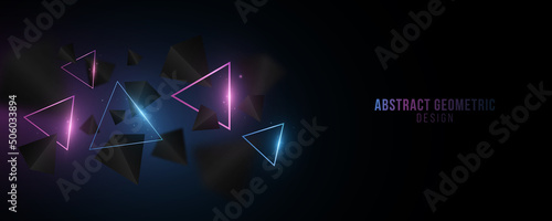Abstract geometric design. Blue and purple glowing triangles in the dark. Template design. Futuristic modern cover. 3D Polygonal shapes with sparks. Vector illustration © sersupervector