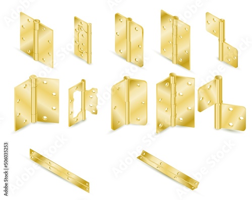 Vector set of all the types of brass butt door hinges