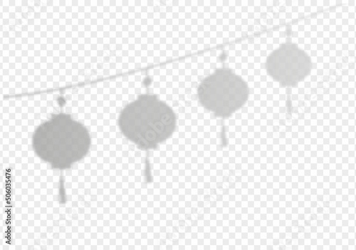Chinese lantern shadow overlay. Transparent reflection on wall. Vector realistic illustration. EPS 10.