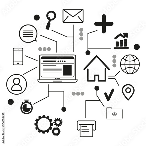 networks and digital strategy - illustrations and pictograms photo