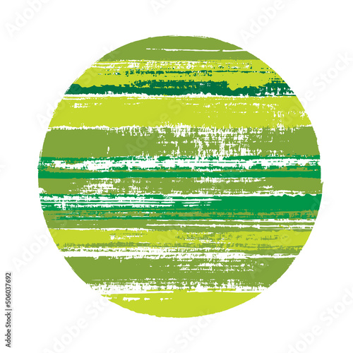 Hipster circle vector geometric shape with stripes texture of ink horizontal lines. Old paint texture disc. Label round shape circle logo element with grunge stripes background.