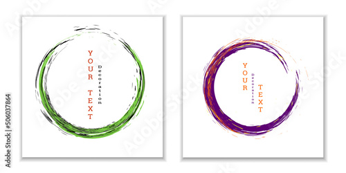 Zen ink circle emblem. Set. Paint strokes. Multi-colored strokes. Design template for the design of banners, posters, booklets, covers, magazines. EPS 10