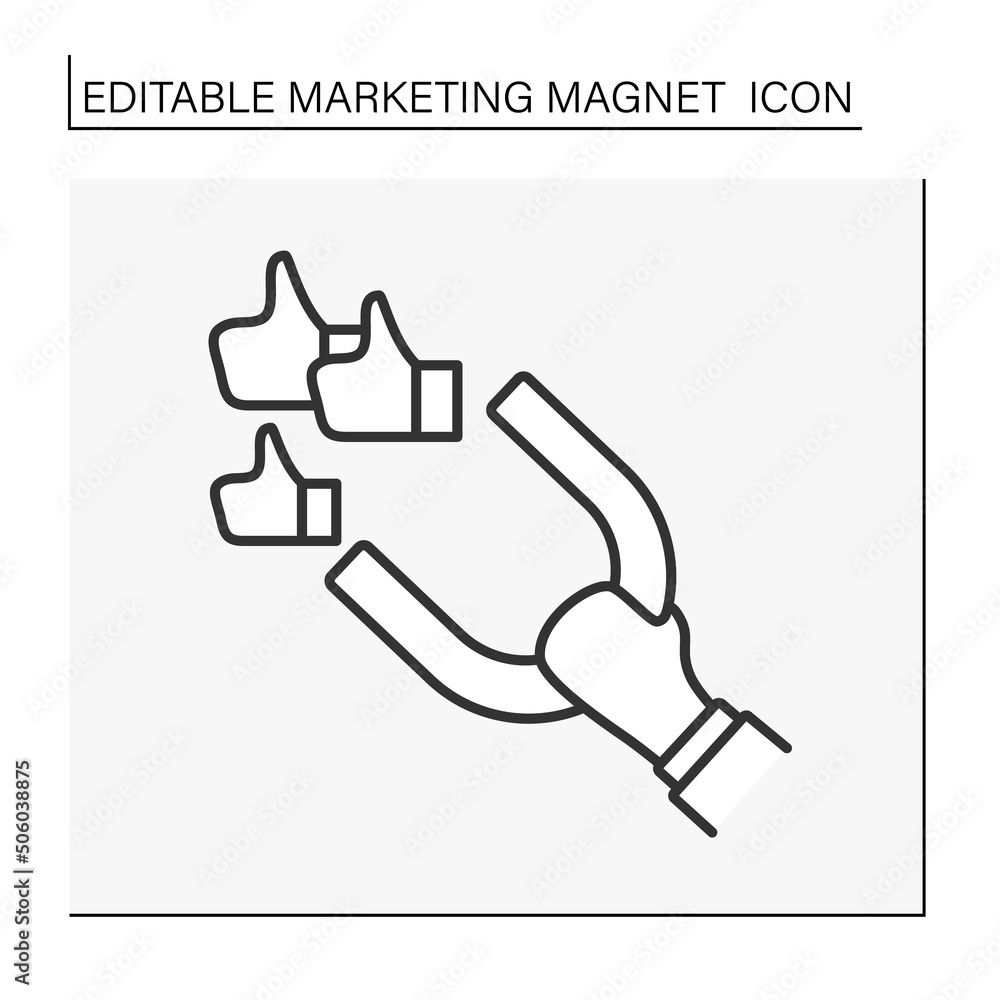 Magnetism line icon. Hand keep magnet and attract people approval. Likes. Marketing magnet concept. Isolated vector illustration. Editable stroke Magnetism line icon. Hand keep magnet and attract people approval. Likes. Marketing magnet concept. Isolated vector illustration. Editable stroke