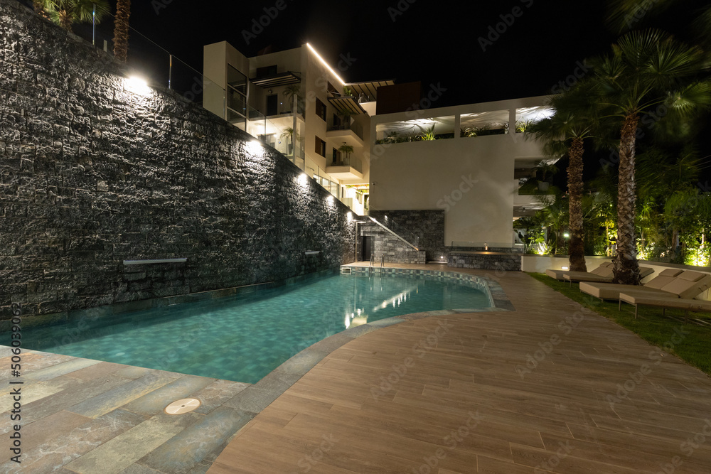 Hotel swimming pool in the night