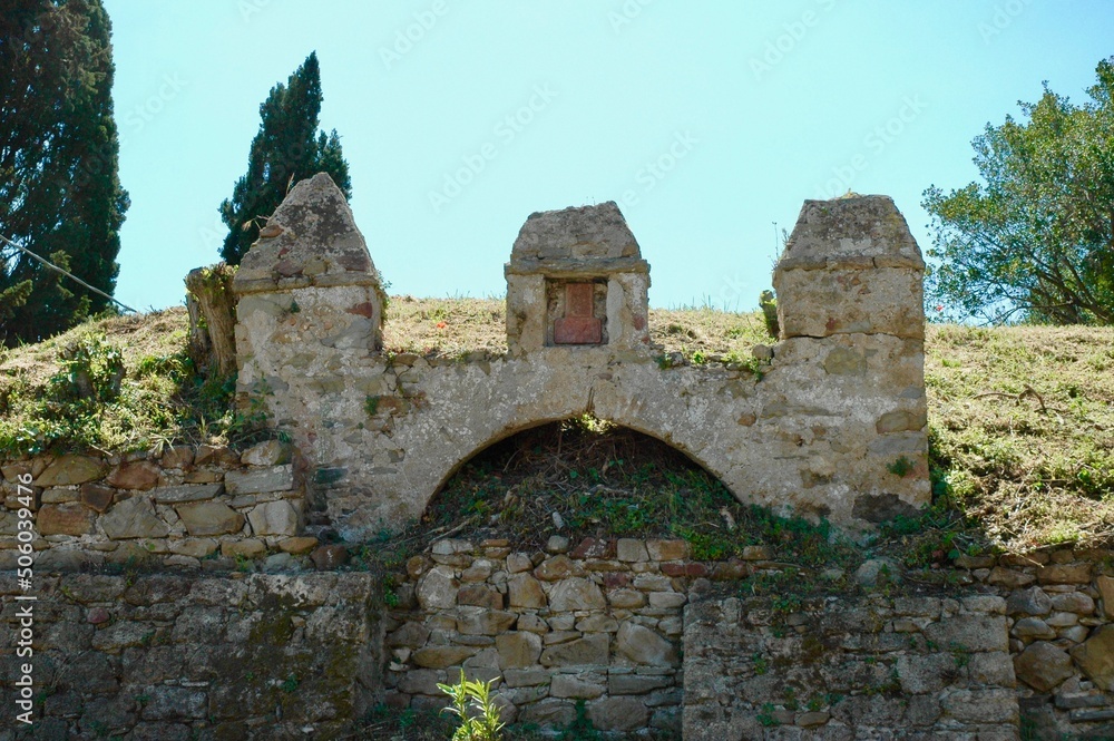 Remains of a collapsed medieval church in the Gulf of Baratti. Livorno.