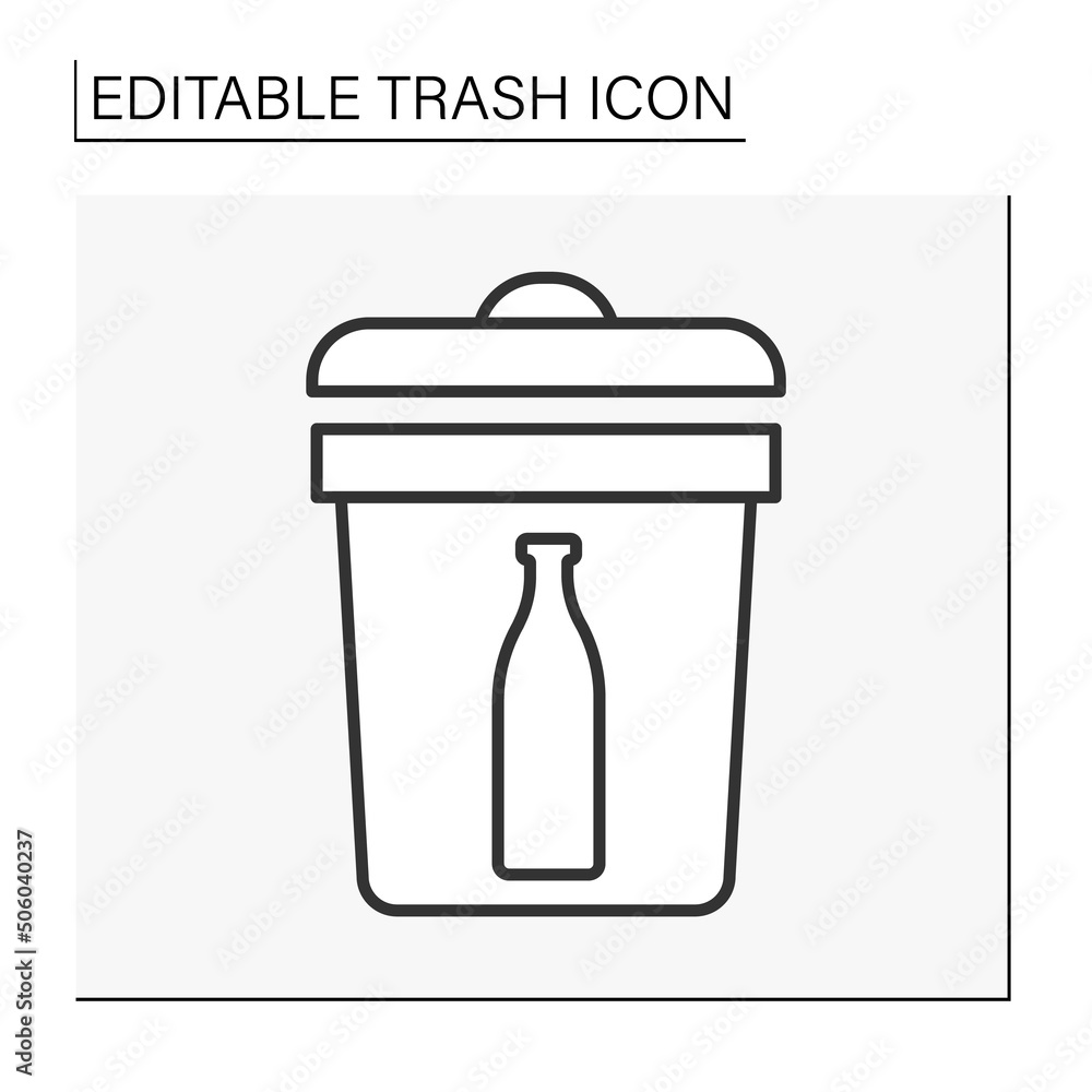 Utilization line icon. Waste sorting. Put a glass bottle into the bin. Ecology.Trash concept. Isolated vector illustration. Editable stroke Utilization line icon. Waste sorting. Put a glass bottle into the bin. Ecology.Trash concept. Isolated vector illustration. Editable stroke