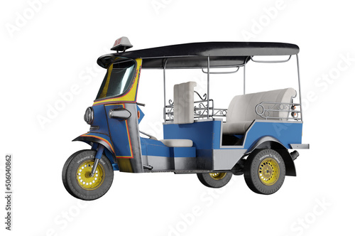 3d illustration. perspective view . Thailand three wheel native taxi, Thailand Tuk Tuk,Asia, Bangkok, Concept THAILAND TRAVEL