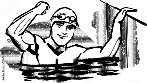The vector sketch of the winner diver in swimming competition 