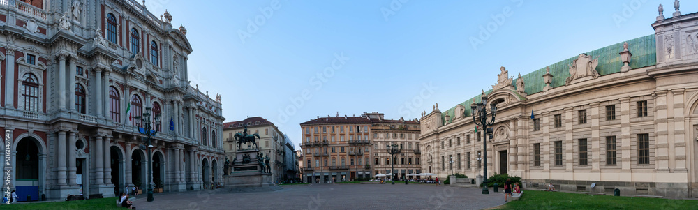 A panoramic view of the Carlo Alberto Square, Turin, Italy