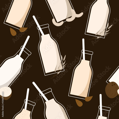 seamless pattern plant milk almond oats coconut and cashew