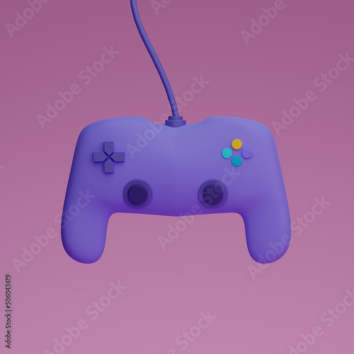 3d violet gamepad, joystick controller, entertainment gameplay symbol. 3d render illustration. 