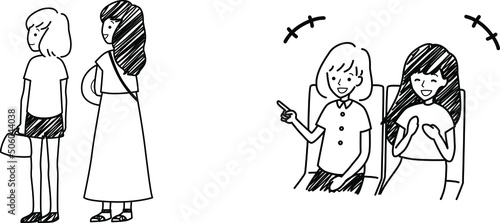 座って観劇を楽しむ女性ふたり
