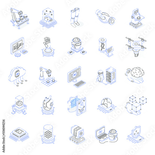 Pack of AI Outline Isometric Icons