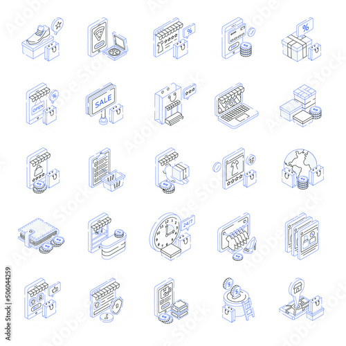 Modern Isometric Icons of Shopping