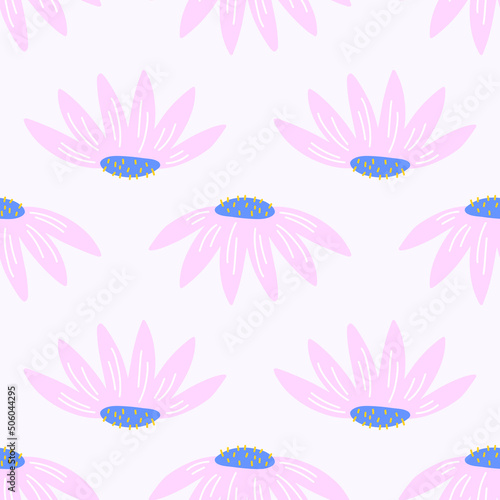 Fototapeta Naklejka Na Ścianę i Meble -  Flowers and leaf seamless pattern. Scandinavian style background. Vector illustration for fabric design, gift paper, baby clothes, textiles, cards.