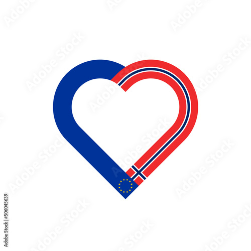 unity concept. heart ribbon icon of european union and norway flags. vector illustration isolated on white background