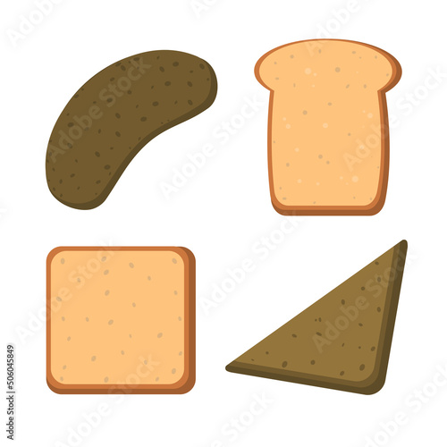 Set of different pieces of bread in flat style. Vector image.