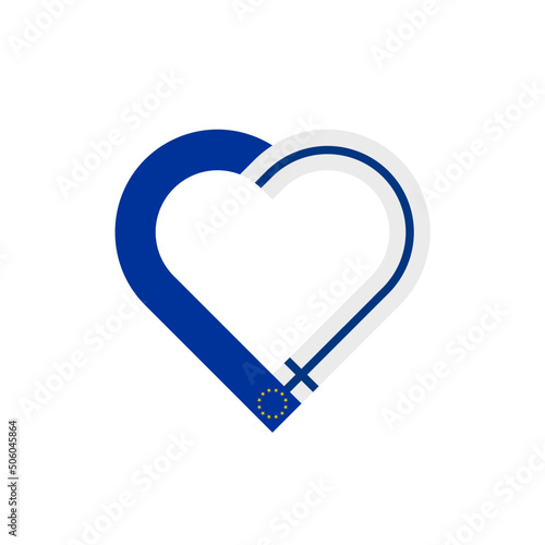 unity concept. heart ribbon icon of european union and finland flags. vector illustration isolated on white background