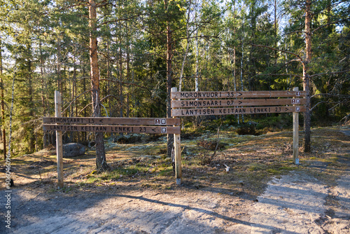 Wooden Signposts at Valkmusa National Park, Finland