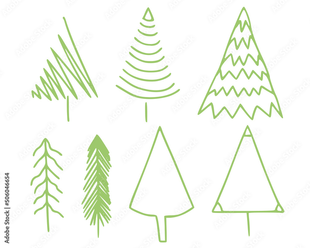 Christmas tree green illustrations isolated on white background