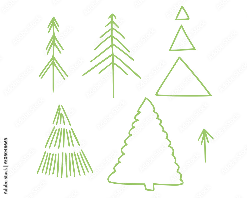 Obraz premium Christmas tree green illustrations isolated on white background