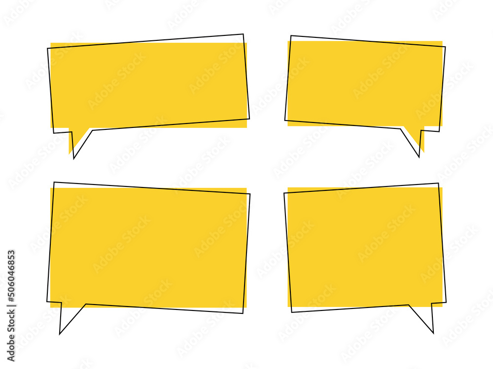 Set of geometric frames for text and quotes. Speech bubble, thinking cloud, decorative element for messages and chatting, for quotation or citation. Rectangular vector social media illustrations. Set of geometric frames for text and quotes. Speech bubble, thinking cloud, decorative element for messages and chatting, for quotation or citation. Rectangular vector social media illustrations.