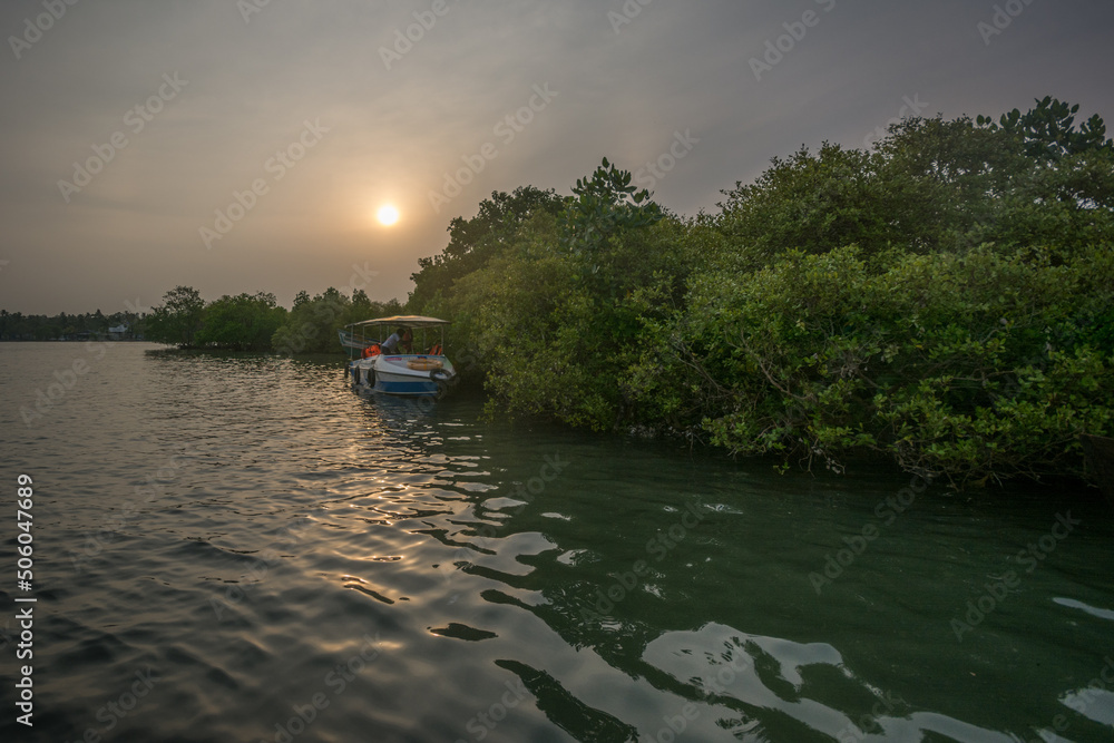 Naklejka premium Sambranikodi is a picturesque village in the Ashtamudi backwaters situated close to the Arabian Sea