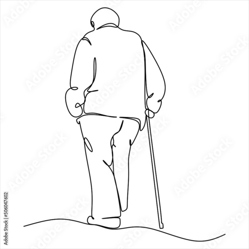 Elderly man in the style of continuous art of drawing. Minimalistic black linear sketch isolated on white background. Vector illustration