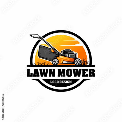 lawn mower, lawn care illustration logo vector