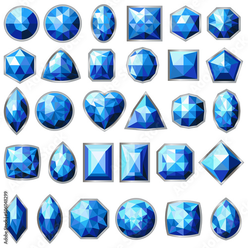 Big set of different types of blue gemstones