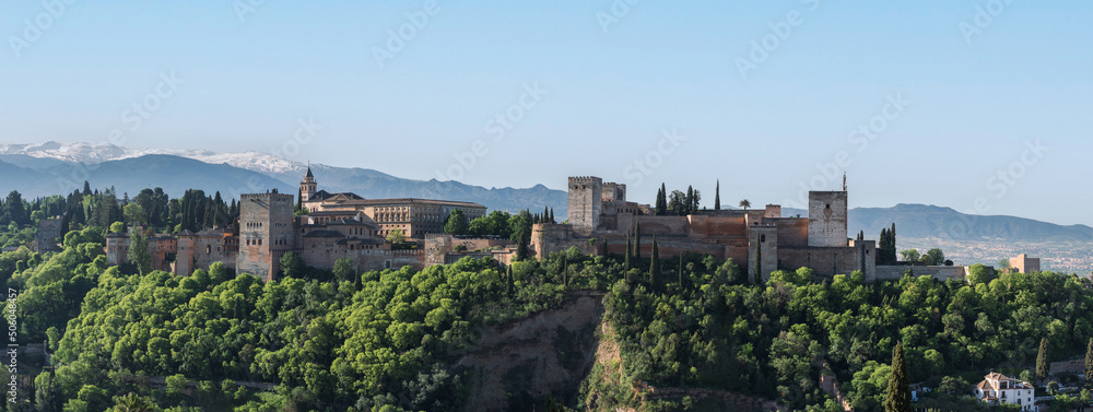 Panorama of la Alhambra, a tourist landmark in Granada, Spain