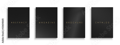 Collection of black luxury covers, templates, backgrounds, placards, brochures, banners, flyers and etc. Abstract halftone striped and dotted posters. Dark minimalistic elegant design