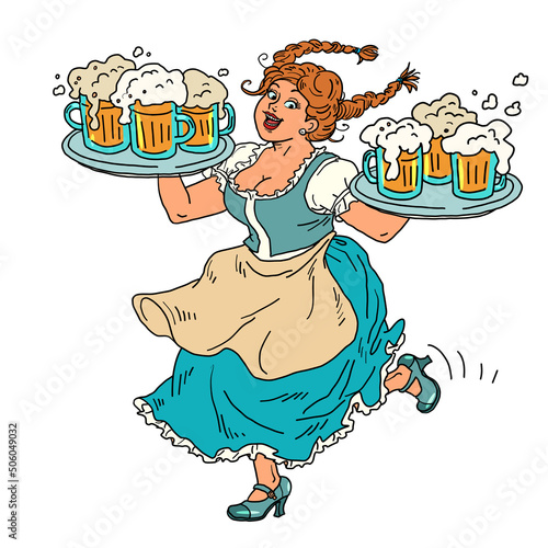 a waitress with a beer, in national clothes. Oktoberfest festival, restaurant pub tavern