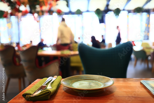 restaurant interior blurred background room serving