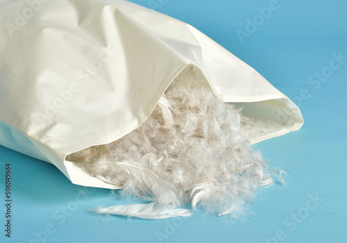 Pillow made of natural feathers. The pillow is stuffed with bird feathers