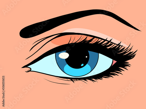 female eye black pupil, beautiful body part, sight vision beauty