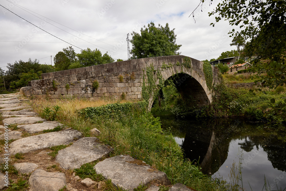 Mondim de Basto (Portugal), May 16, 2022. Cabril River Bridge. Medieval town, it was crossed by the armies of Rome and Napoleon. It is part of the Camino de Santiago.