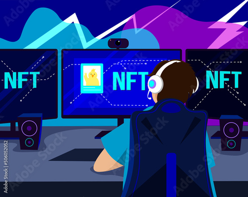 User buying or selling NFT art objects. NFT concept. Non-fungible token auction 