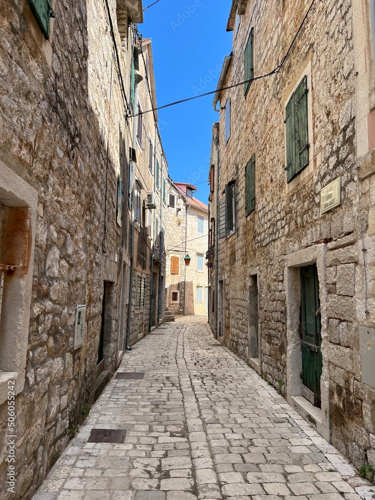 Street in the historic town of Stari Grad on the island of Hvar in Croatia