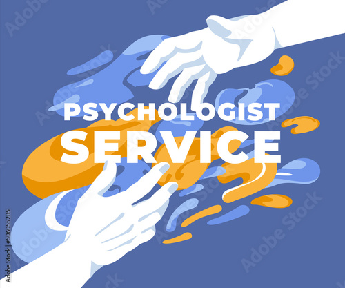 Psychologist service concept design. Human hands help on an abstract background. Flat vector illustration