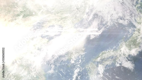 Earth zoom in from outer space to city. Zooming on Gunpo, Gyeonggi-do, South Korea. The animation continues by zoom out through clouds and atmosphere into space. Images from NASA photo