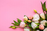 Festive bouquet of flowers for the beloved on a pink background. The concept of love congratulations on the wedding, March 8, Valentine's Day, Christmas and birthday. Copy space.
