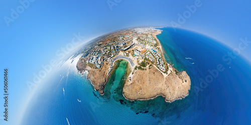 Aerial view of Ayia Napa and Sandy Bay beach. Famagusta District, Cyprus