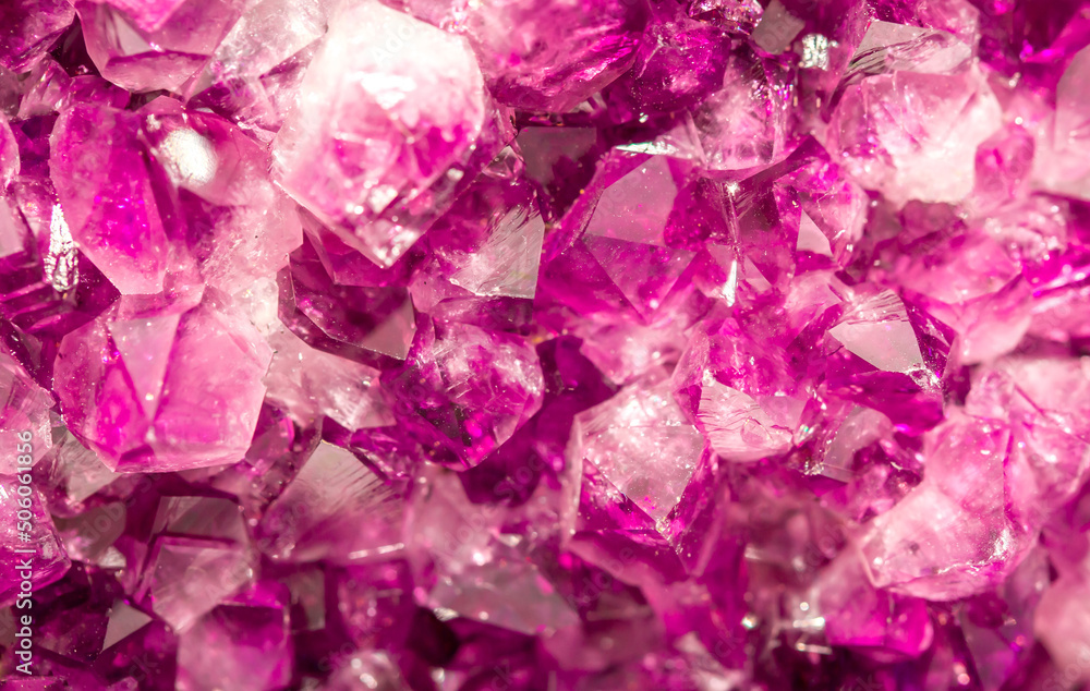 Amethyst pink crystals. Gems. Mineral crystals in the natural