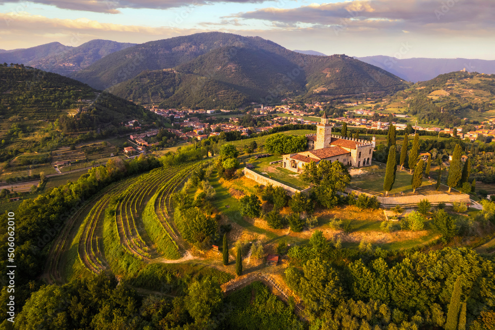 Aerial view of the Franciacorta countryside, Lombardy, Italy