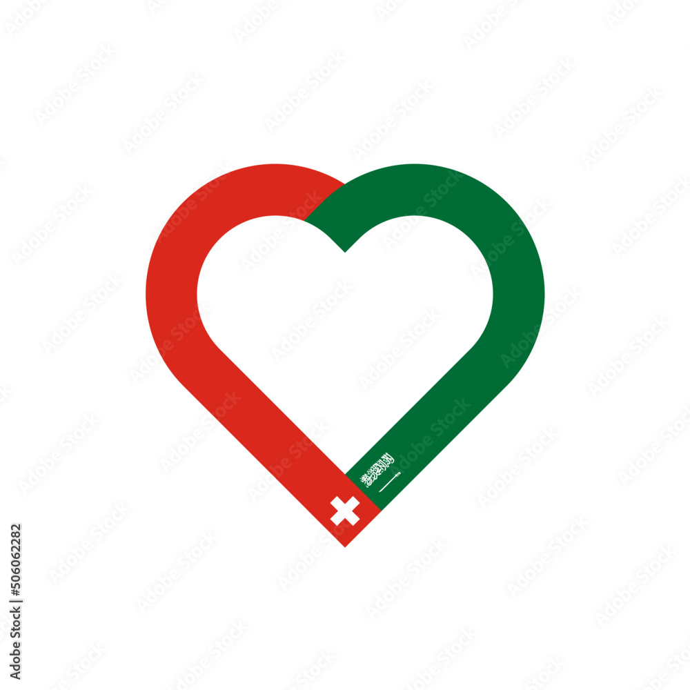 unity concept. heart ribbon icon of switzerland and saudi arabia flags. vector illustration isolated on white background unity concept. heart ribbon icon of switzerland and saudi arabia flags. vector illustration isolated on white background