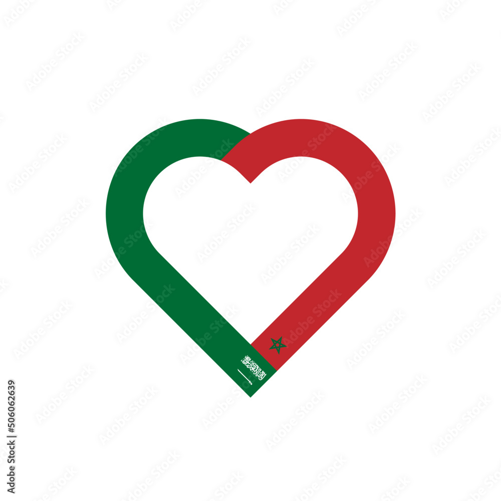 unity concept. heart ribbon icon of saudi arabia and morocco flags. vector illustration isolated on white background unity concept. heart ribbon icon of saudi arabia and morocco flags. vector illustration isolated on white background