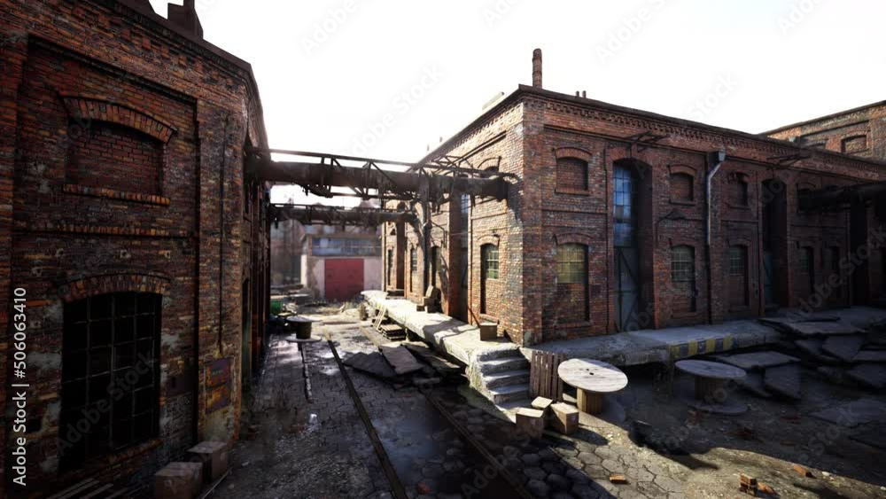 Boarded up abandoned industrial buildings