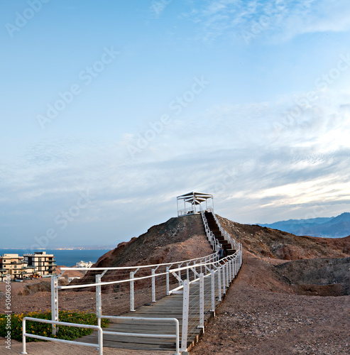 Scenic point of view on the Red Sea and vicinity of desert area, decorative p...