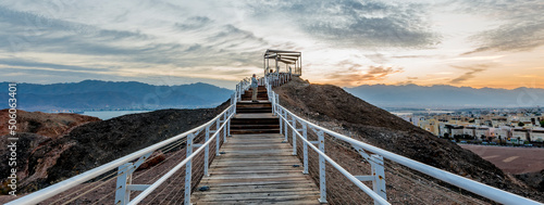 Scenic point of view on the Red Sea and vicinity of desert area, decorative p...